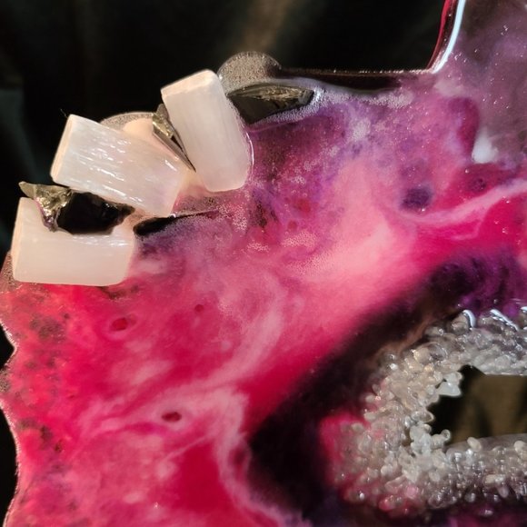 Genuine Crystal Quartz and Selenite on pink Geode with Stand - Picture 2 of 3